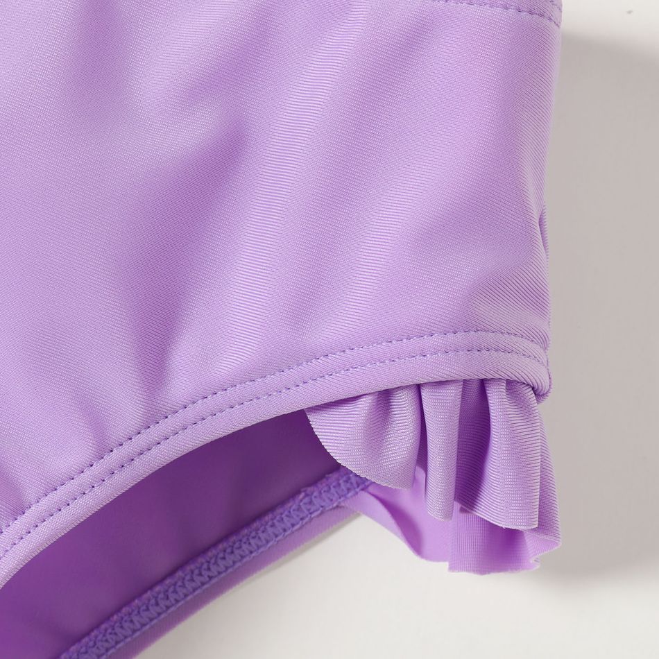 2pcs Baby Girl Purple Shirred Cold Shoulder Cami Set Swimsuit Purple big image 5