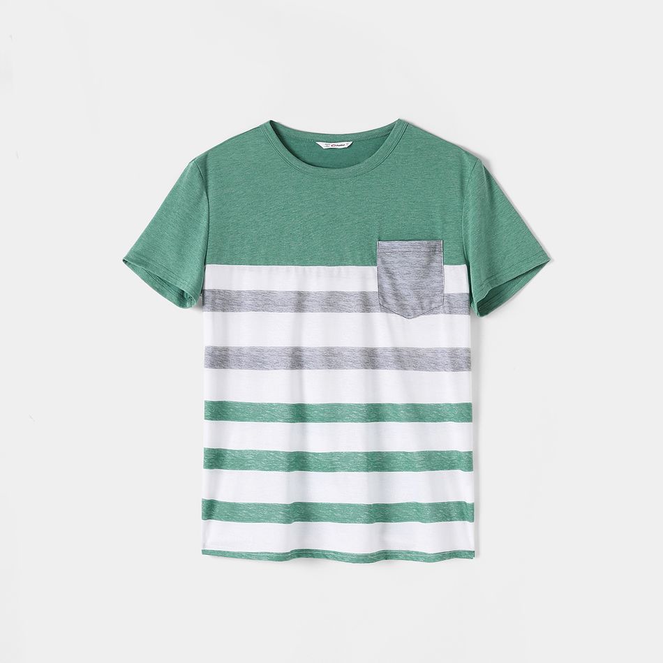 Family Matching Green Lace Splice Lettuce Trim Cami Dresses and Striped Short-sleeve T-shirts Sets greenwhite big image 9