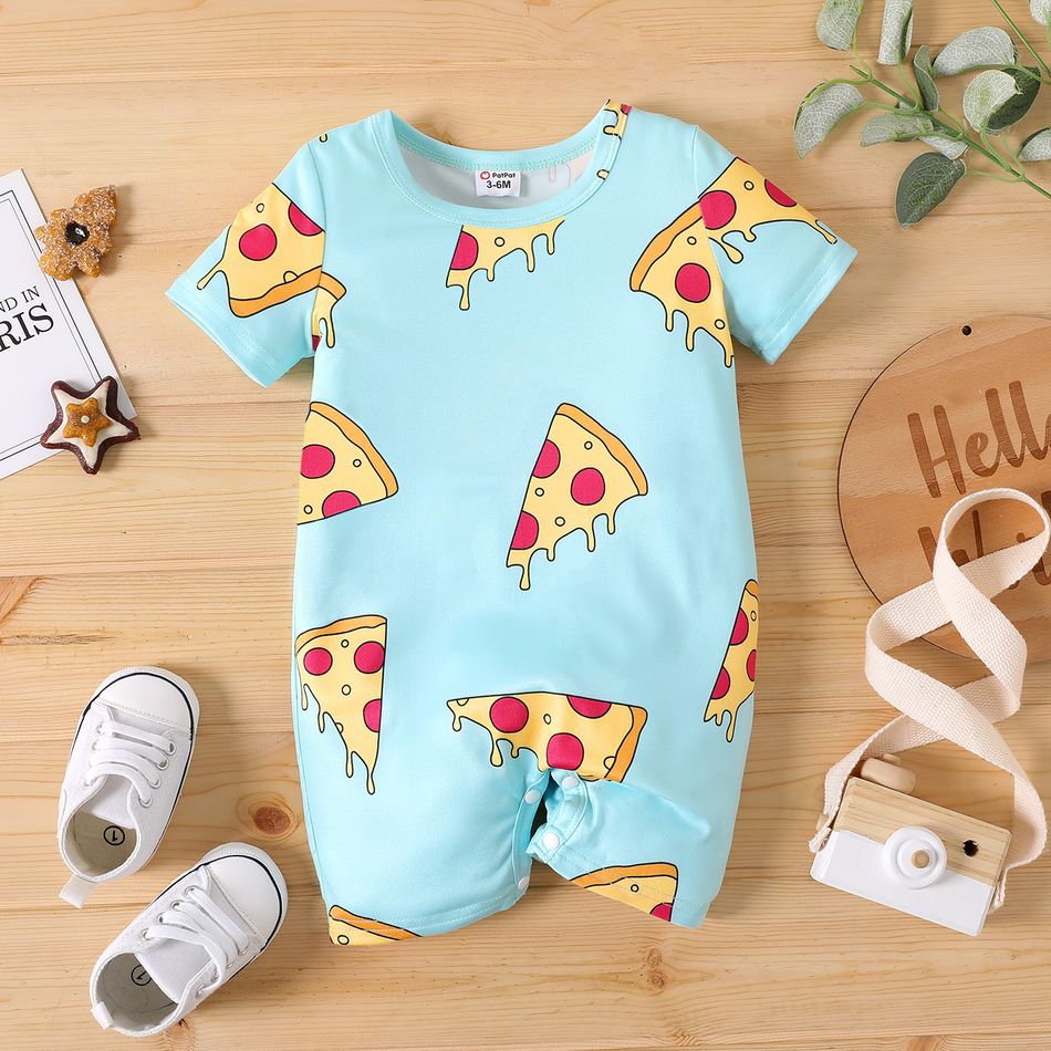 Baby Boy/Girl Allover Pizza Print Short-sleeve Romper ColorBlock