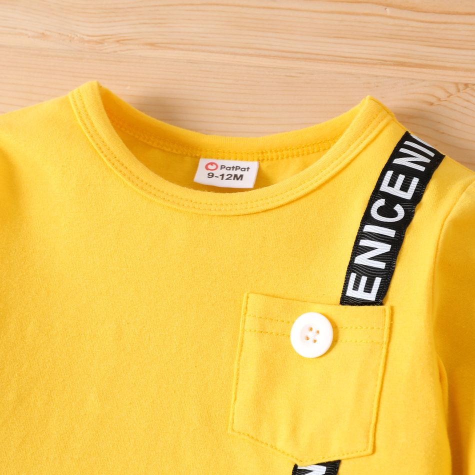 2pcs Baby Boy 95% Cotton Long-sleeve Letter Graphic Colorblock Sweatshirt and Sweatpants Set Color block big image 3
