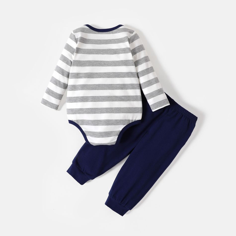 Superman 2pcs Baby Boy Cotton Long-sleeve Striped Graphic Romper and Solid Pants Set ColorBlock big image 2