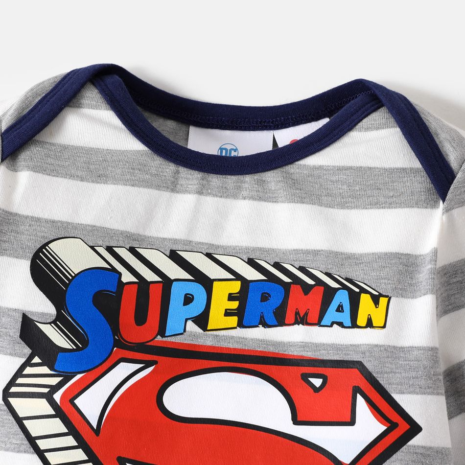 Superman 2pcs Baby Boy Cotton Long-sleeve Striped Graphic Romper and Solid Pants Set ColorBlock big image 3