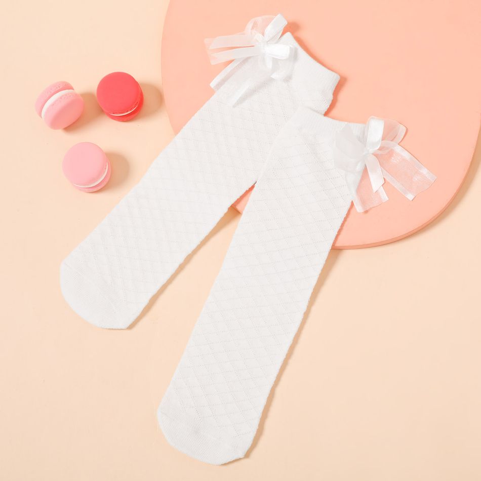 Baby / Toddler / Kid Bow Decor Solid Lingge Over Knee Socks White