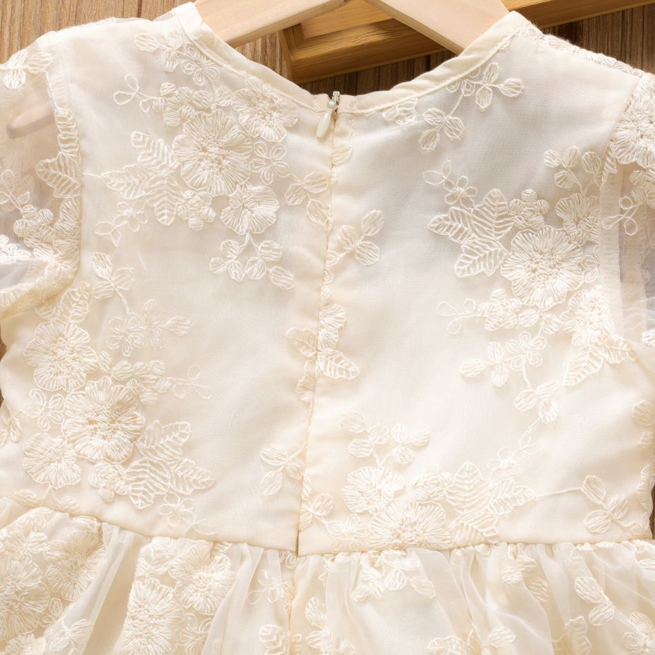 Toddler Girl Floral Embroidered Mesh Design Short-sleeve Princess Party Dress OffWhite big image 4