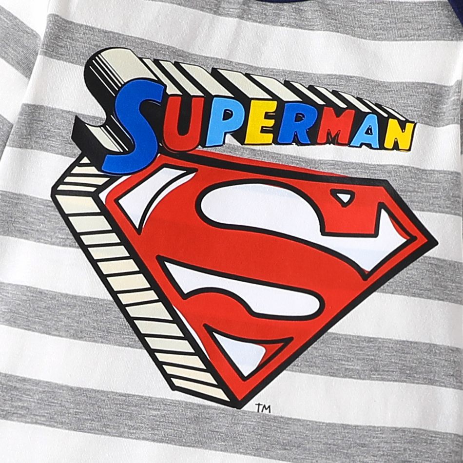 Superman 2pcs Baby Boy Cotton Long-sleeve Striped Graphic Romper and Solid Pants Set ColorBlock big image 4