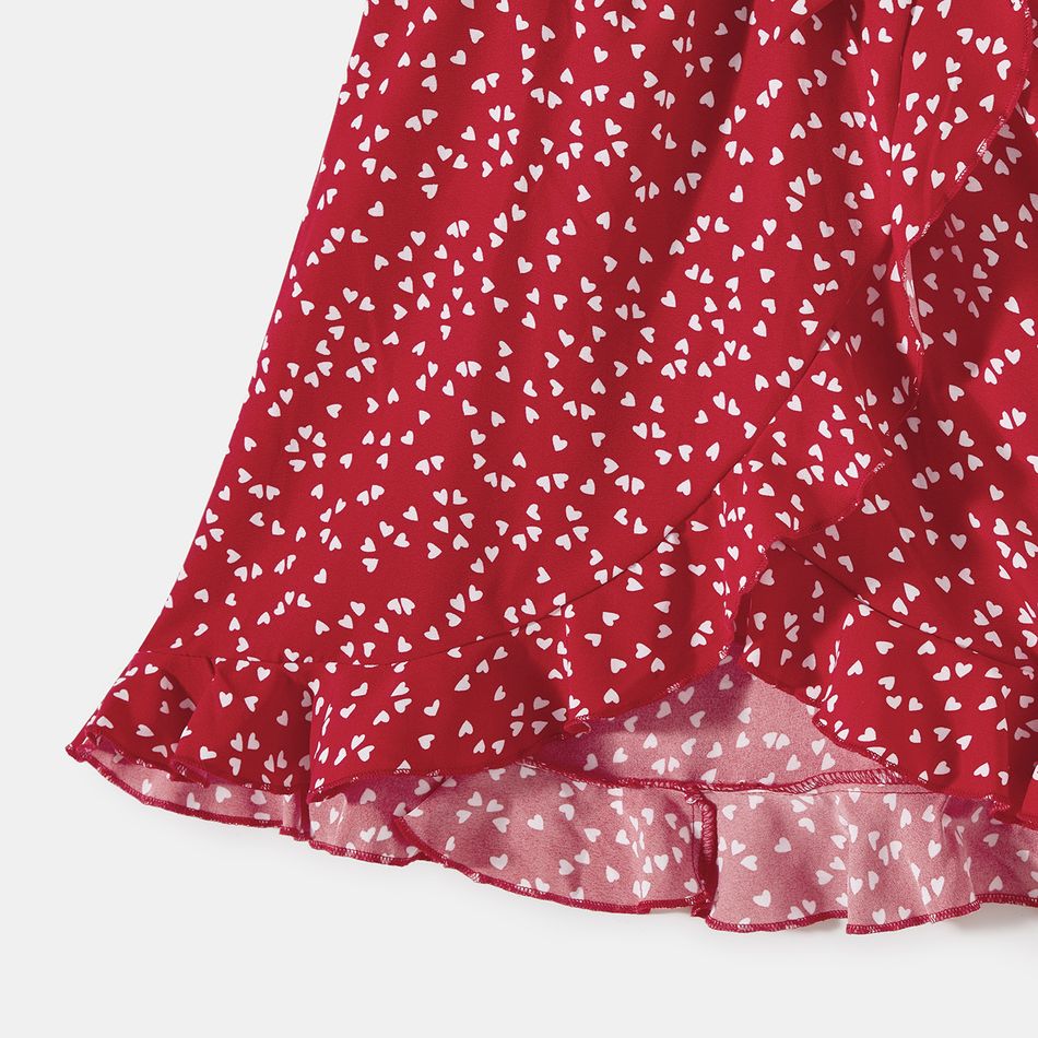 Allover Floral Print Ruffle Trim Wrap Cami Dress for Mom and Me Burgundy big image 5