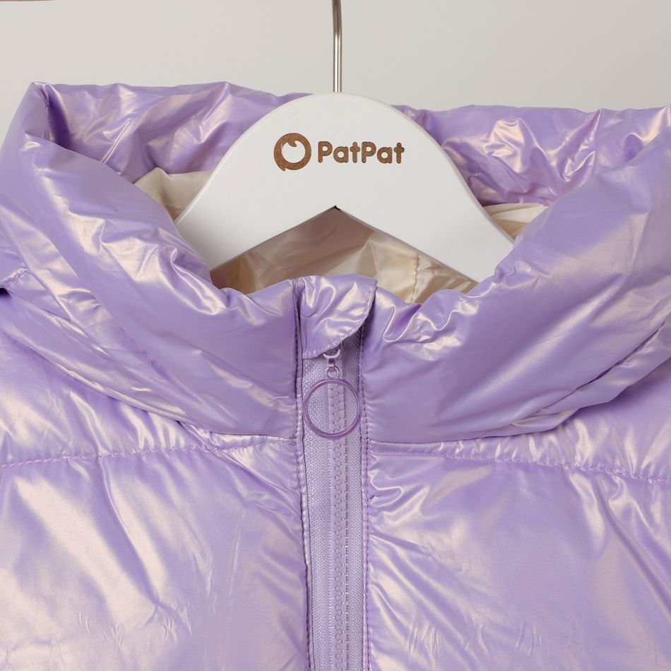 Casaco infantil com estampa de letras com zíper metálico com capuz e capuz Roxo Claro big image 6