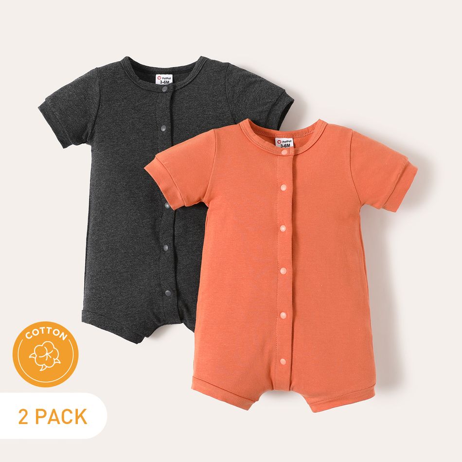 2-Pack Baby Boy/Girl 95% Cotton Solid Short-sleeve Snap Rompers Set ColorBlock