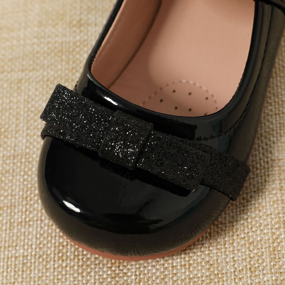 Toddler / Kid Glitter Bow Decor Black Flats Mary Jane Shoes Black big image 4
