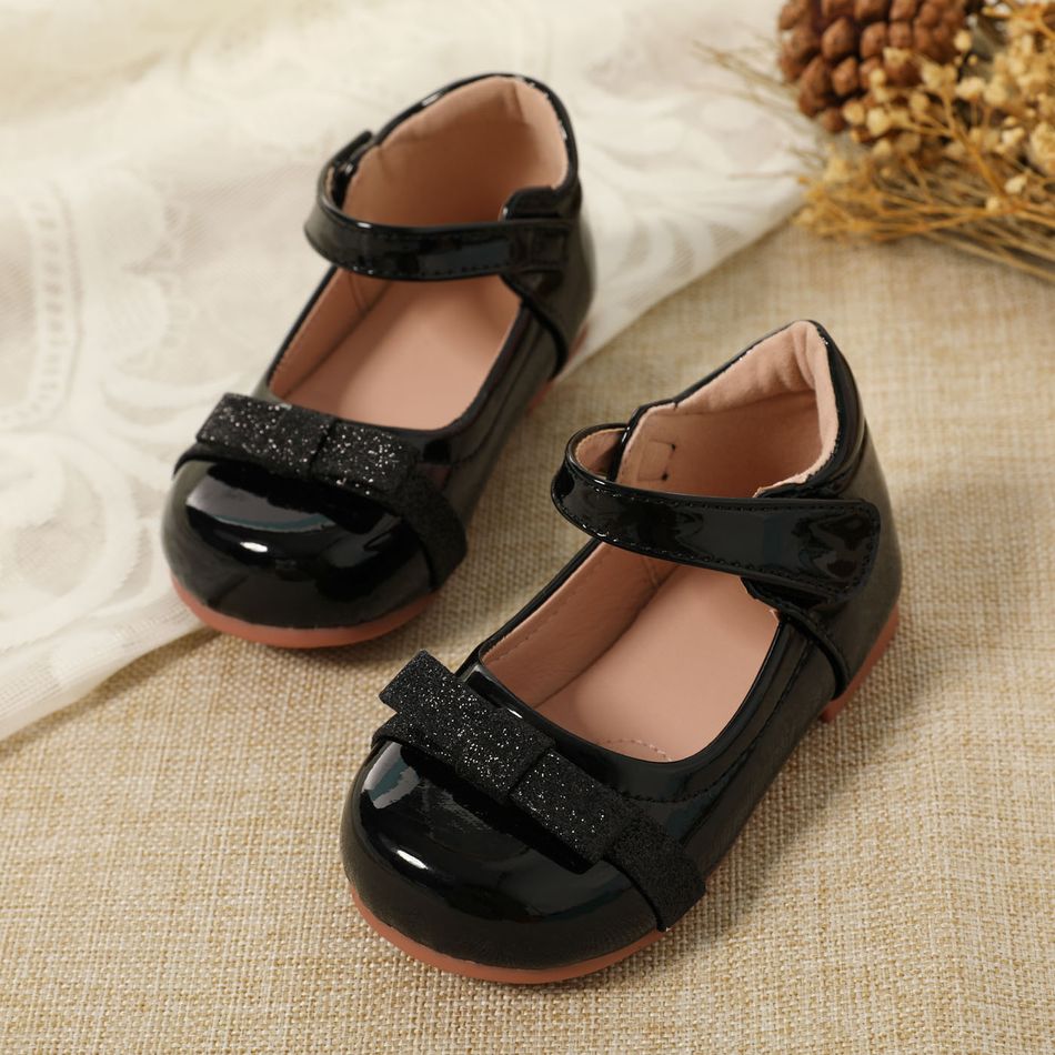 Toddler / Kid Glitter Bow Decor Black Flats Mary Jane Shoes Black big image 1