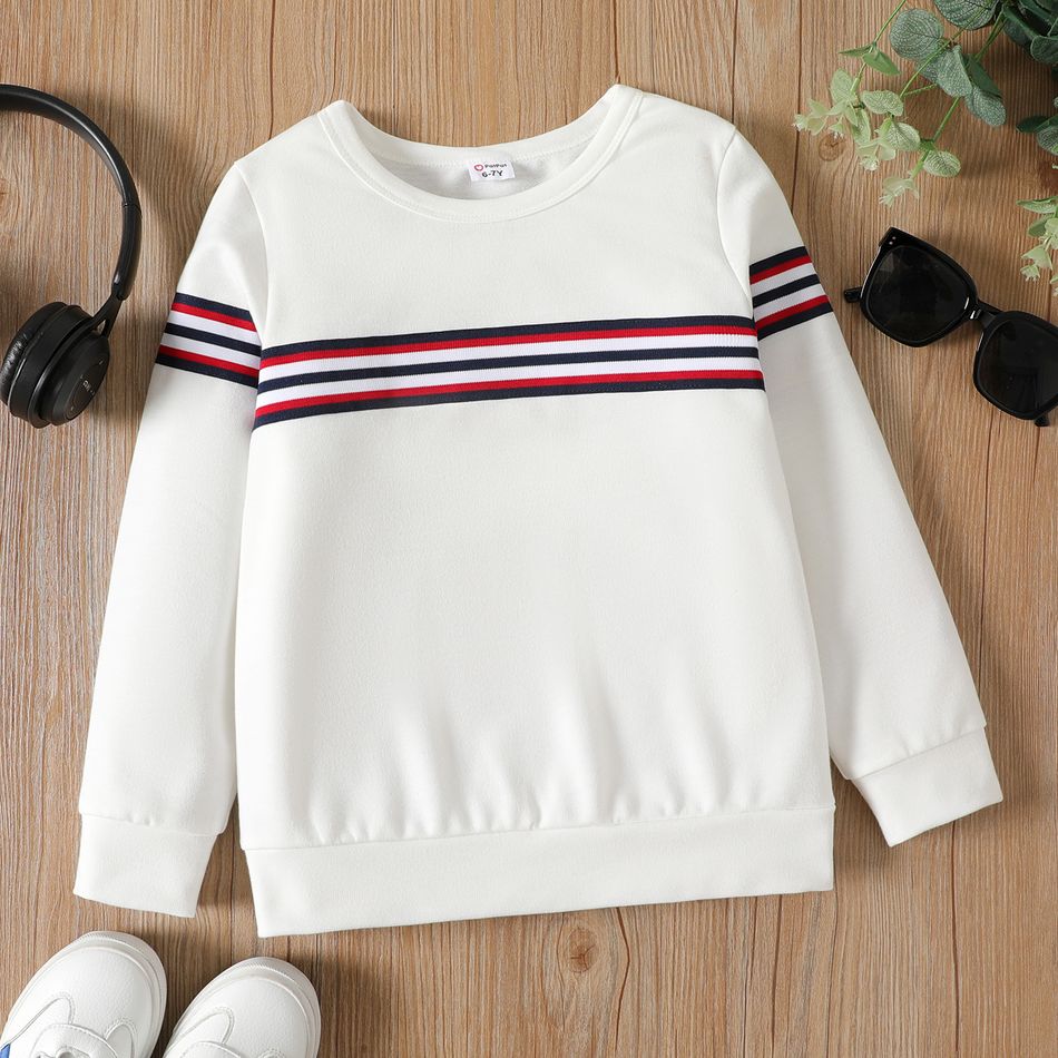 Kid Boy Casual Striped Black/White Pullover Sweatshirt White