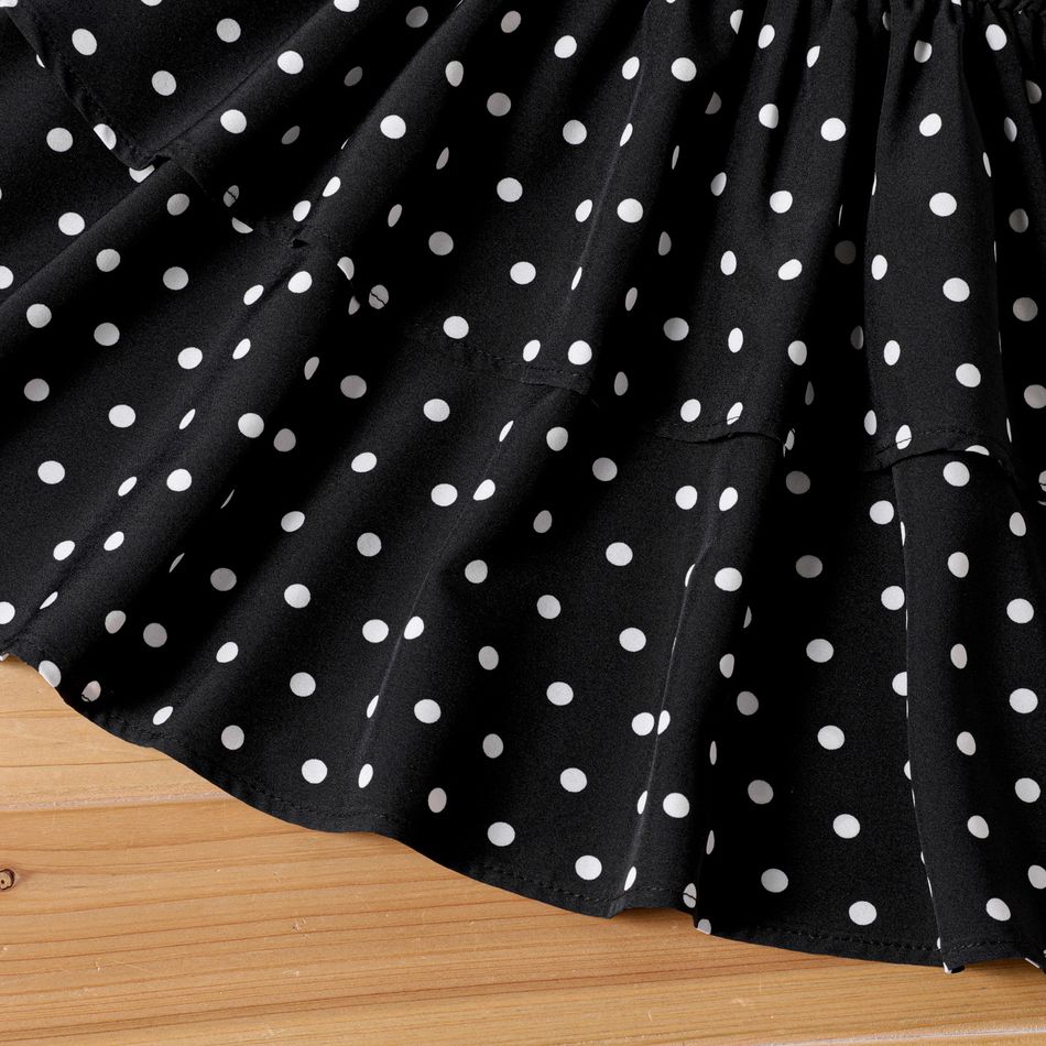 2pcs Toddler Girl Polka dots Layered Slip Dress and Tie Knot Denim Cardigan Set Black big image 5