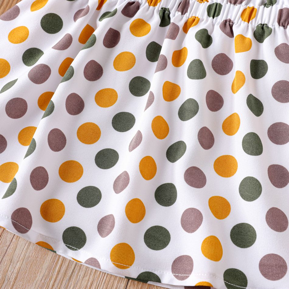 2pcs Toddler Girl Polka dots Smocked Camisole and Elasticized Skirt Set White big image 5