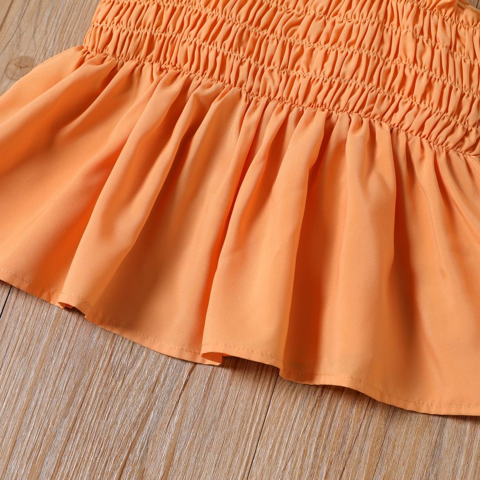 Toddler Girl Sweet Solid Color Smocked Peplum Camisole Orange