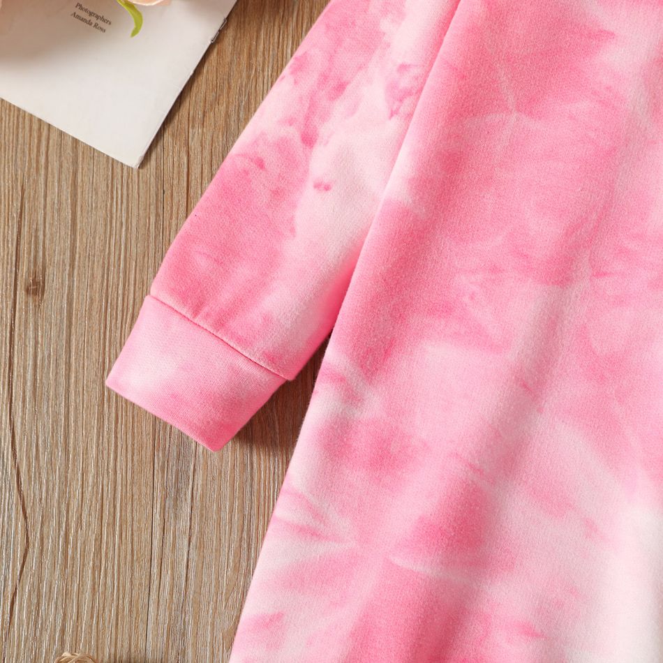 Toddler Girl Tie Dyed Hooded Long-sleeve Dress pink big image 5