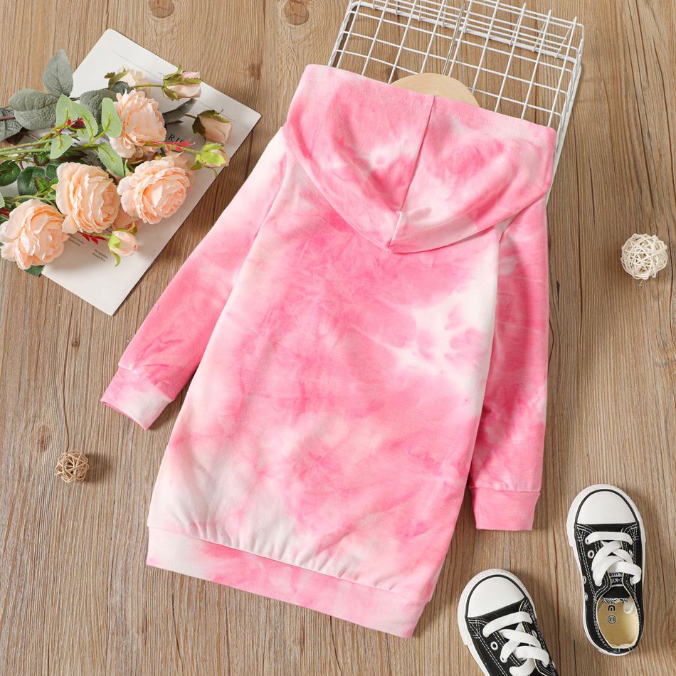 Toddler Girl Tie Dyed Hooded Long-sleeve Dress pink big image 2
