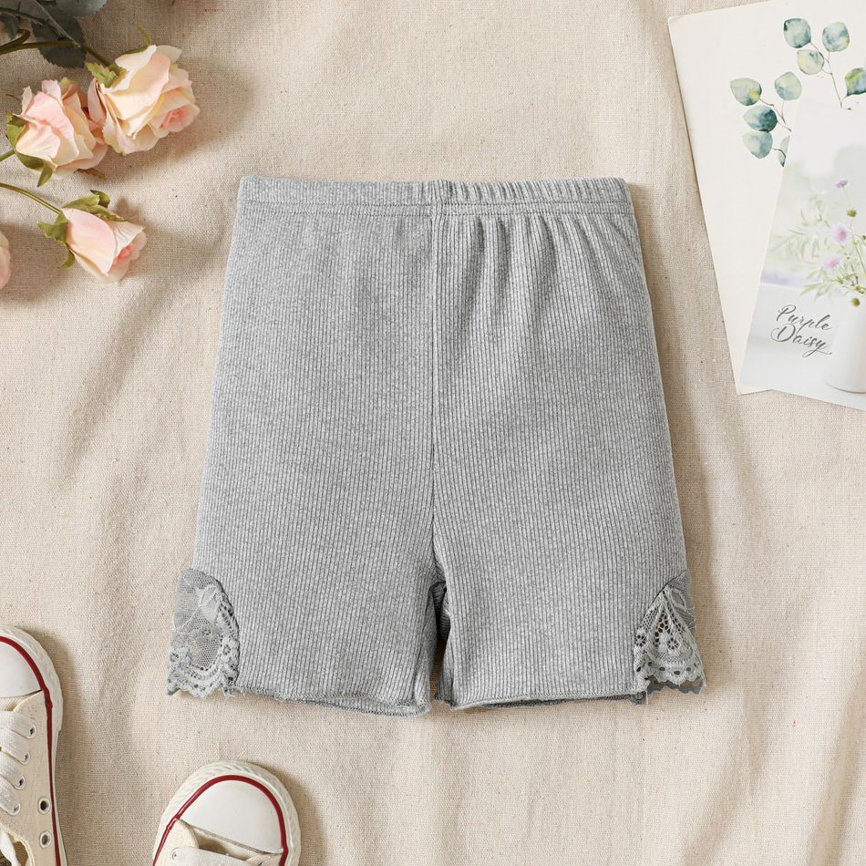 Toddler Girl Solid Color Lace Design Ribbed Leggings Shorts Grey