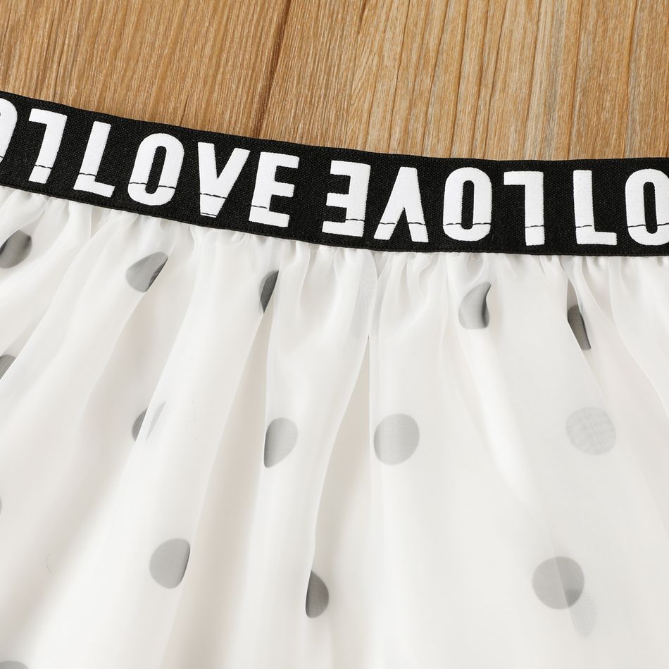 Toddler Girl Letter Print Polka dots Mesh Skirt White big image 4