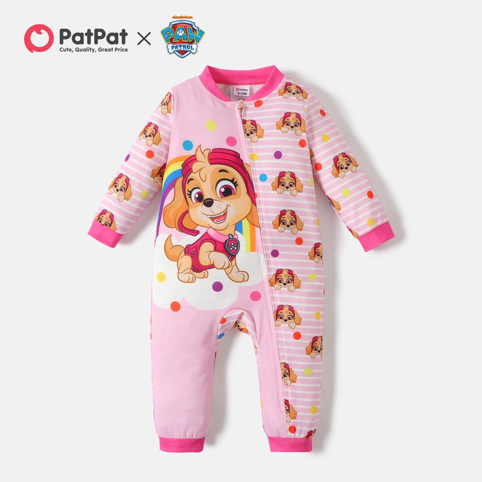 PAW Patrol Little Boy/Girl Allover Print Striped Long-sleeve Zip Jumpsuit Pink