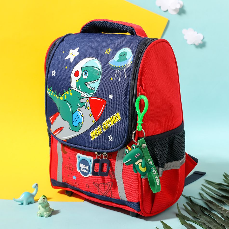 Kids Flat Cartoon Space Dinosaur Print Preschool Backpack Travel Backpack Red big image 3