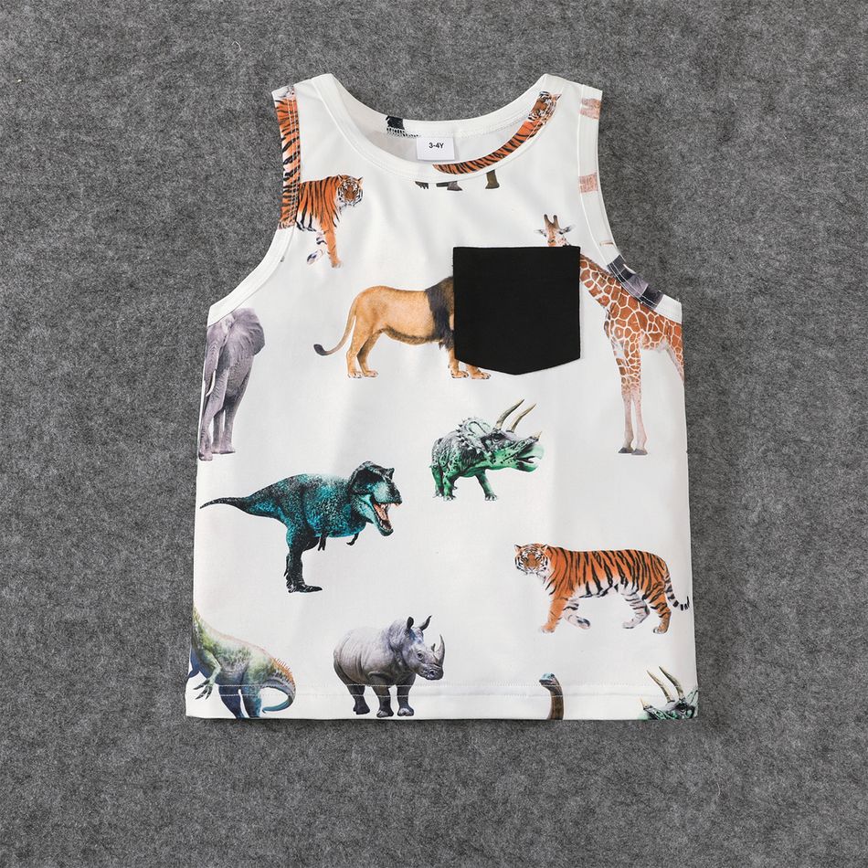 Sibling Matching Allover Dinosaur Print Dress and Tank Top White big image 6