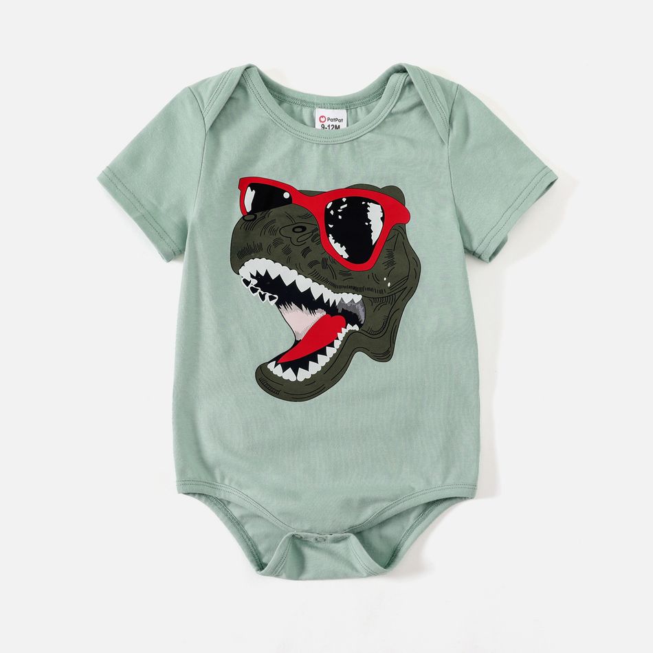 Cartoon Dinosaur Print 95% Cotton Short-sleeve Twist Knot T-shirt Dress for Mom and Me Aqua big image 8