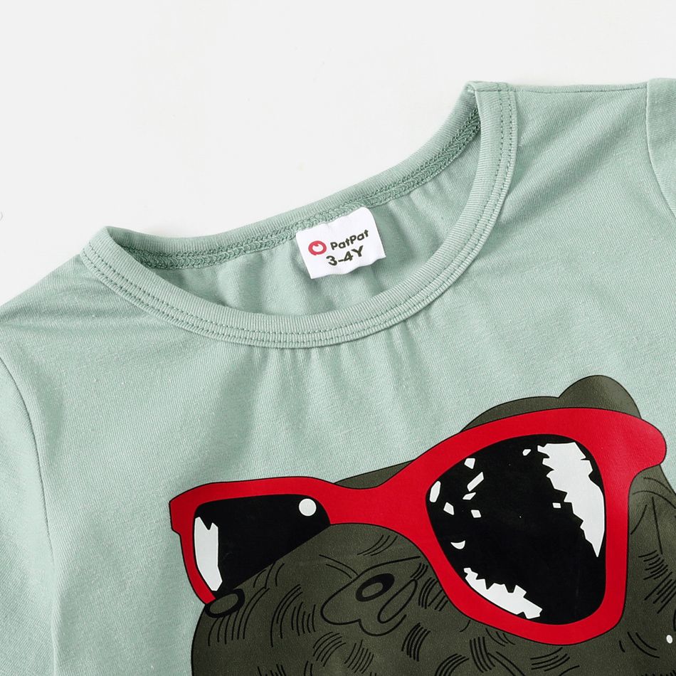 Cartoon Dinosaur Print 95% Cotton Short-sleeve Twist Knot T-shirt Dress for Mom and Me Aqua big image 6
