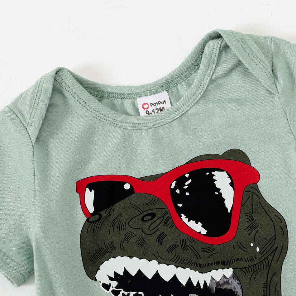 Cartoon Dinosaur Print 95% Cotton Short-sleeve Twist Knot T-shirt Dress for Mom and Me Aqua big image 10