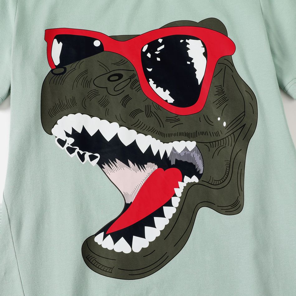 Cartoon Dinosaur Print 95% Cotton Short-sleeve Twist Knot T-shirt Dress for Mom and Me Aqua big image 3