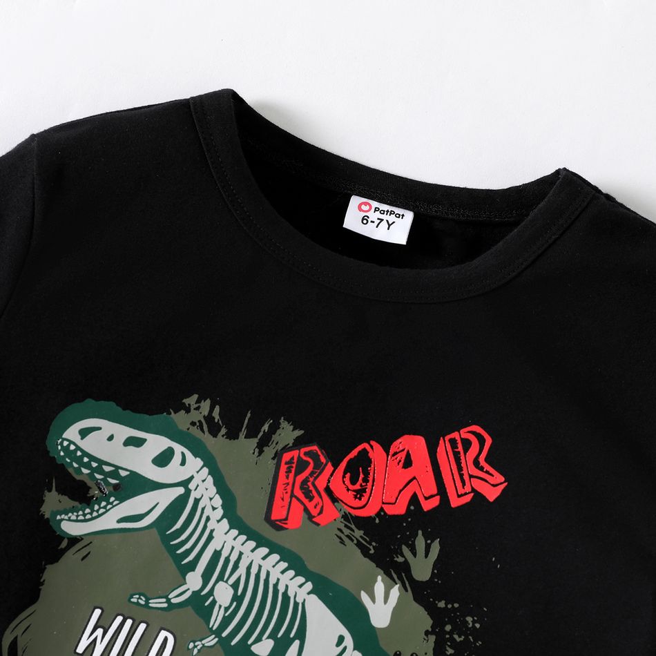 Kids Boy Dinosaur Print Luminous Short Sleeve T-Shirt Black big image 6