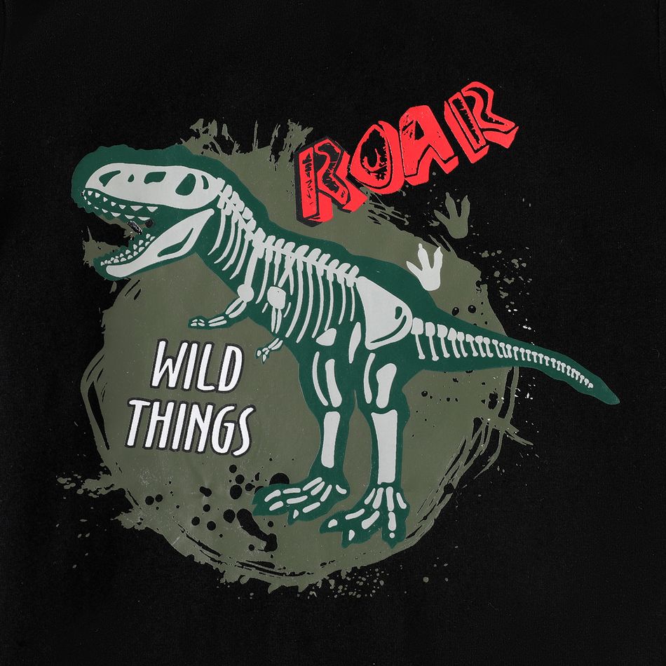 Kids Boy Dinosaur Print Luminous Short Sleeve T-Shirt Black big image 5