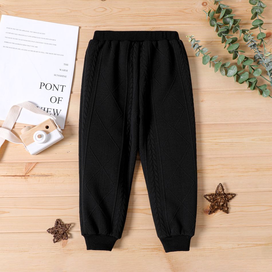 Toddler Boy Cable Kint Textured Solid Color Elasticized Pants Black