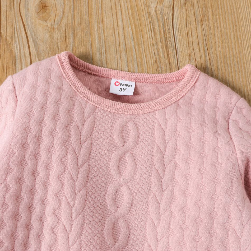 2pcs Toddler Girl Cable Knit Lace Design Pink Sweatshirt and Flared Pants Set Cameo brown big image 3