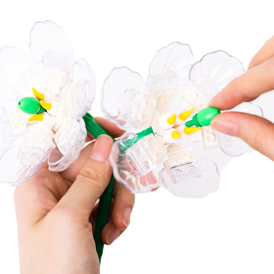 مجموعة مكعبات بناء زهور باقة زهور اصطناعية ذاتية الصنع ألعاب بناء مشروع إبداعي هدية للكبار والأطفال أبيض big image 5