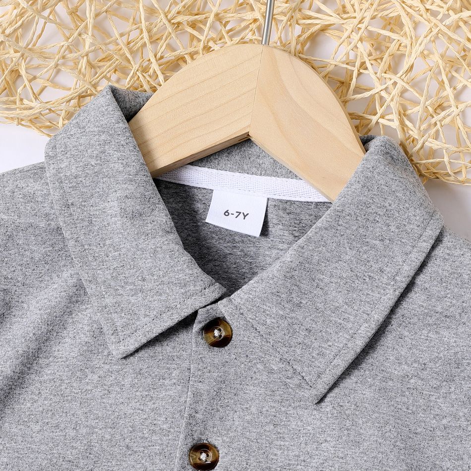 2pcs Kid Boy Plaid Design Short-sleeve Gray Polo Shirt and Elasticized Shorts Set Light Grey big image 3