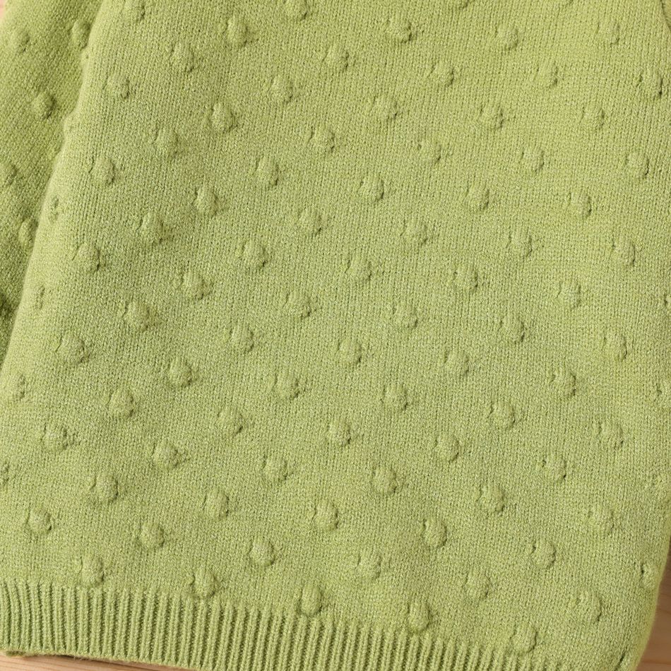 Toddler Girl Textured Popcorn Knit Raglan Sleeve Solid Color Sweater Light Green big image 2