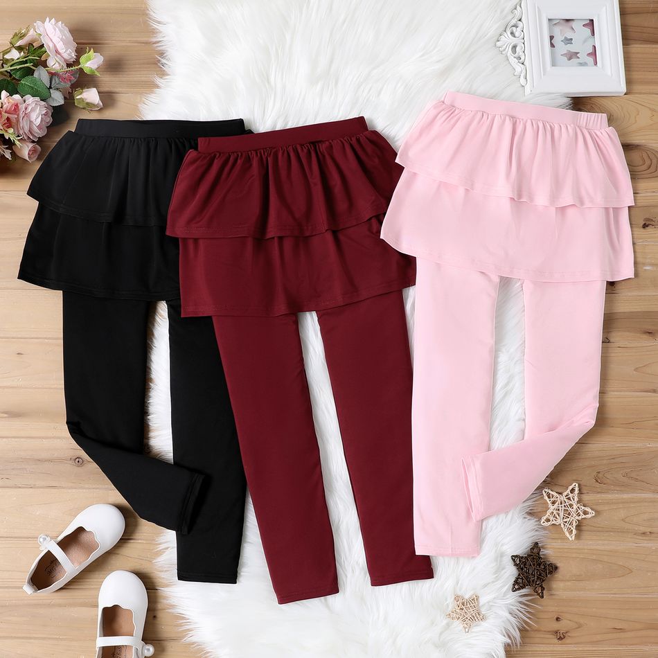 Kid Girl Solid Color Elasticized Skirt Leggings Pink big image 2