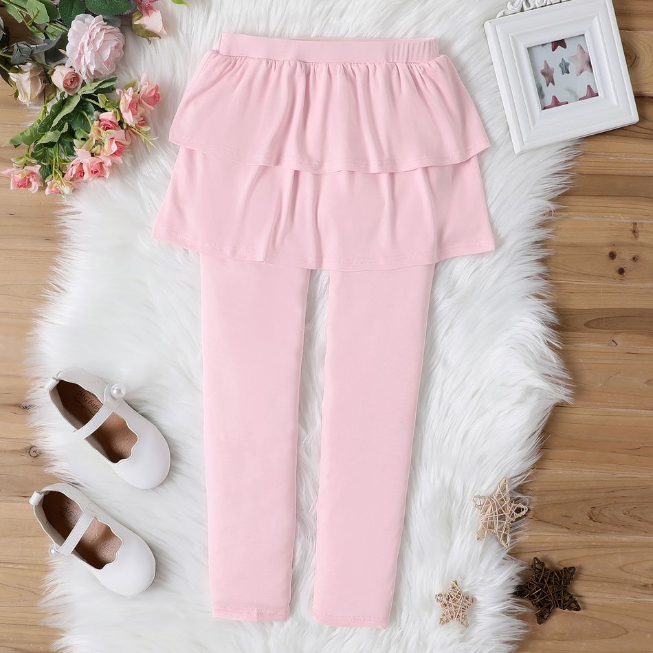 Kid Girl Solid Color Elasticized Skirt Leggings Pink big image 6