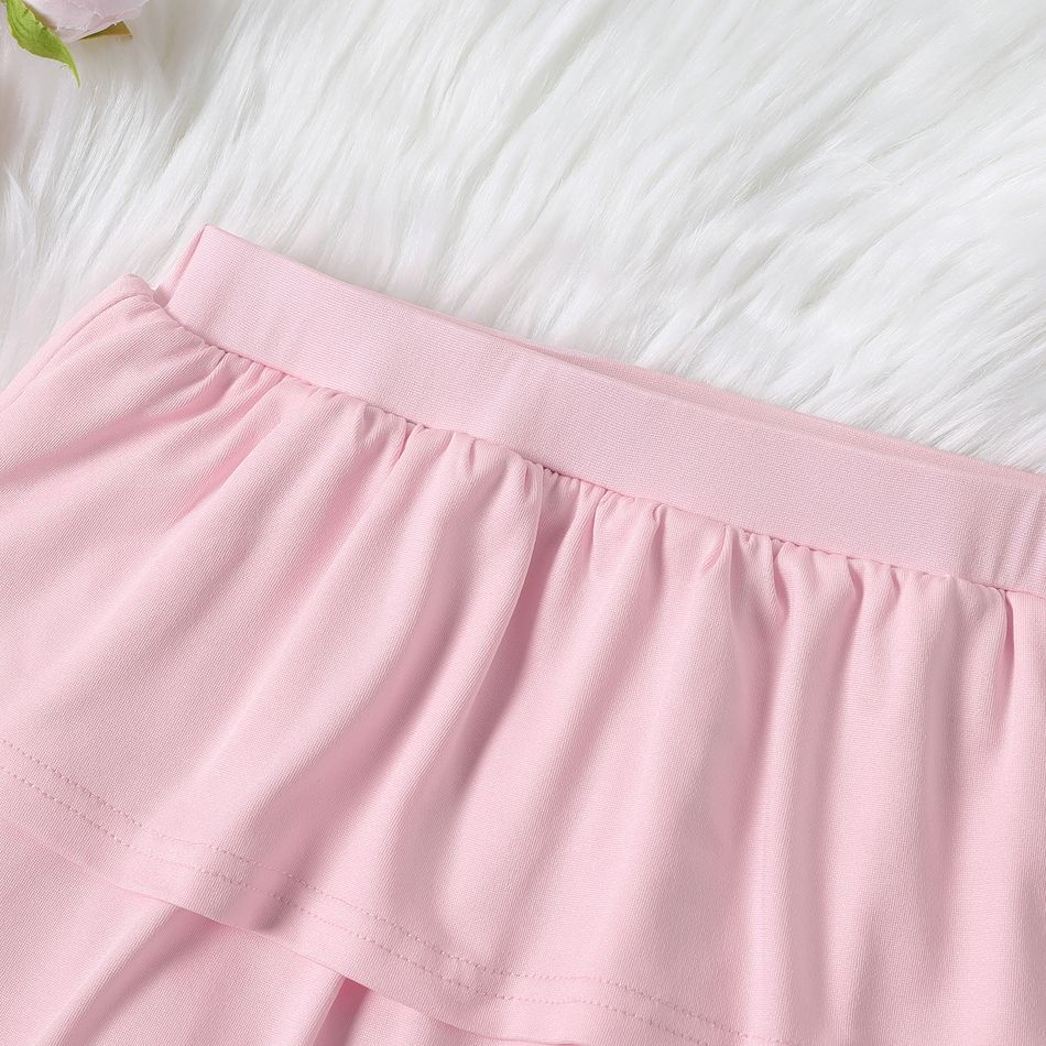 Kid Girl Solid Color Elasticized Skirt Leggings Pink big image 3