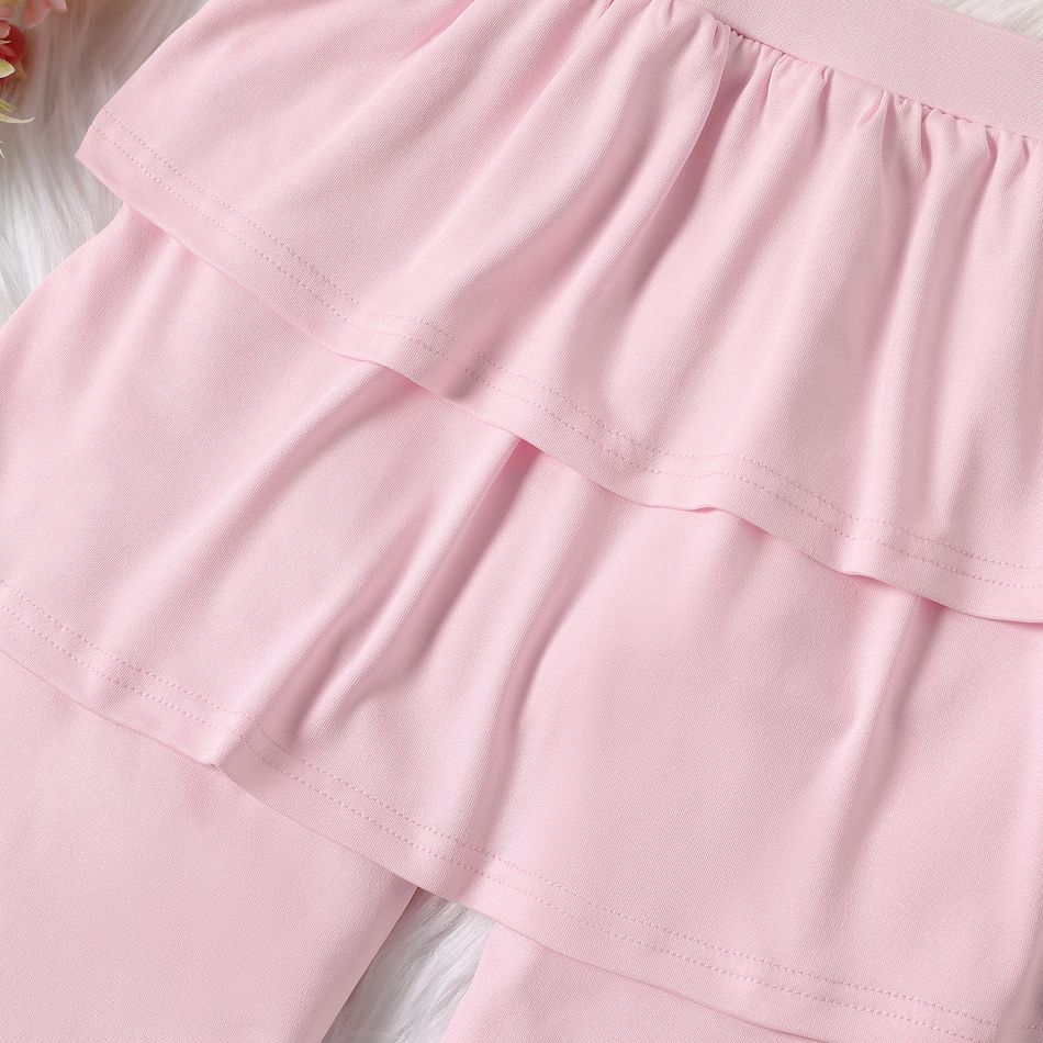 Kid Girl Solid Color Elasticized Skirt Leggings Pink big image 4