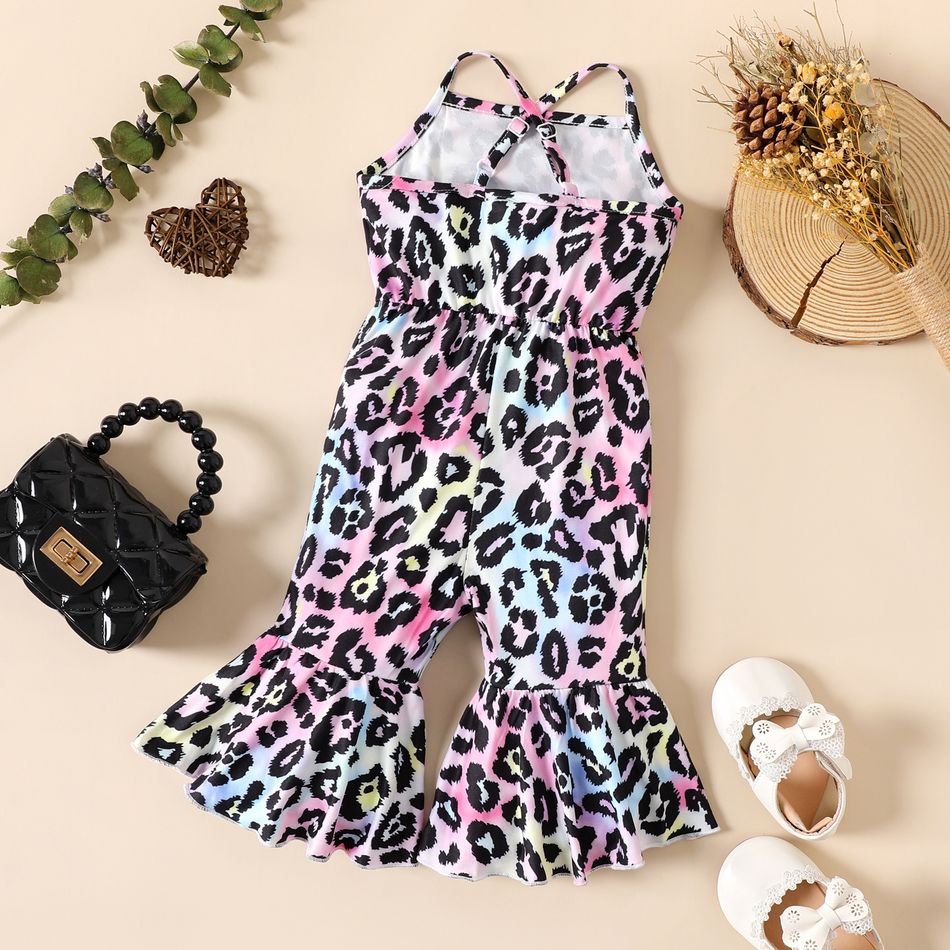 Baby Girl Allover Leopard Print Ombre Bell Bottom Cami Jumpsuit Ombre big image 2