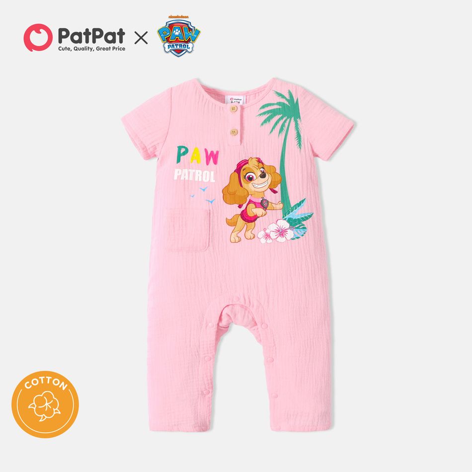 PAW Patrol Little Girl Skye Front Buttons 100% Cotton Jumpsuit Pink big image 1