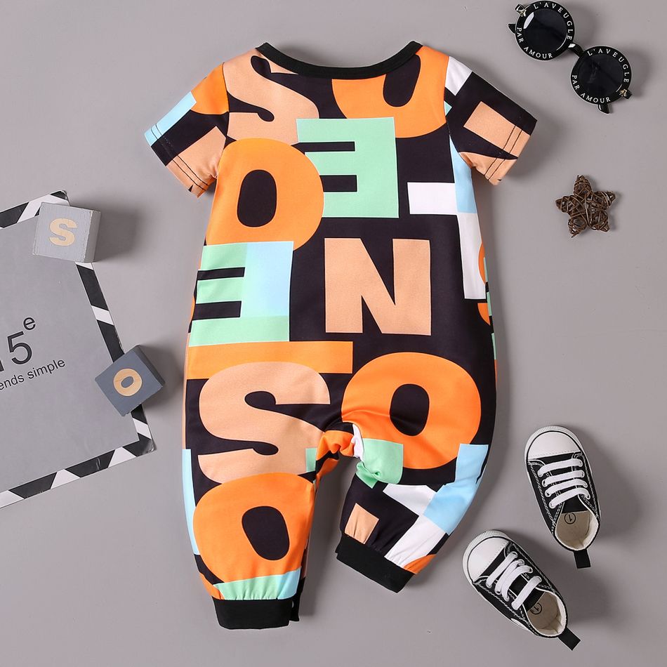Baby Boy Allover Letter Print Short-sleeve Jumpsuit Colorful big image 2