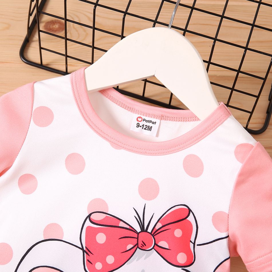 Baby Girl Polka Dots Cartoon Elephant Print Spliced Short-sleeve T-shirt Dress Pink big image 3