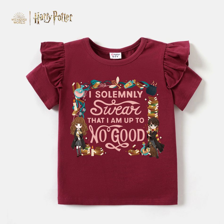 Harry Potter Kleinkind Mädchen Grafik Rüschen Baumwoll-T-Shirt Burgundy