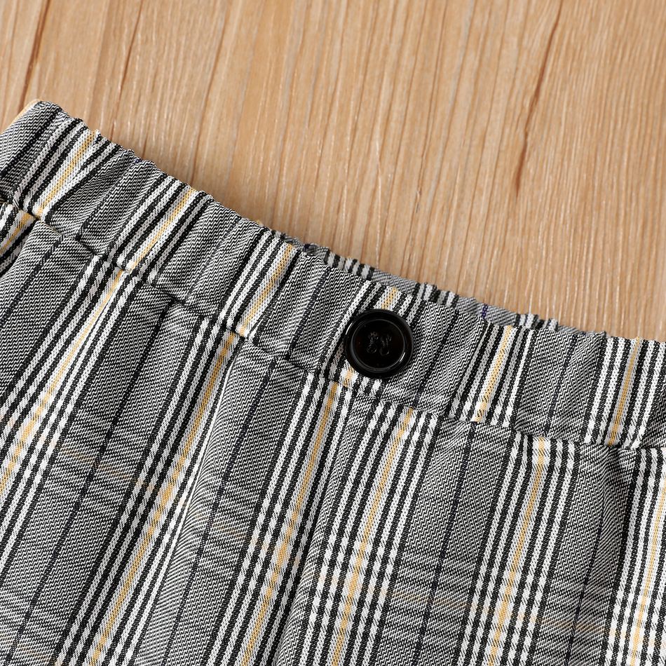 2pcs Kid Girl Bowknot Design Plaid Splice Ruffle Long-sleeve Blouse and Flared Pants Set LightKhaki big image 4
