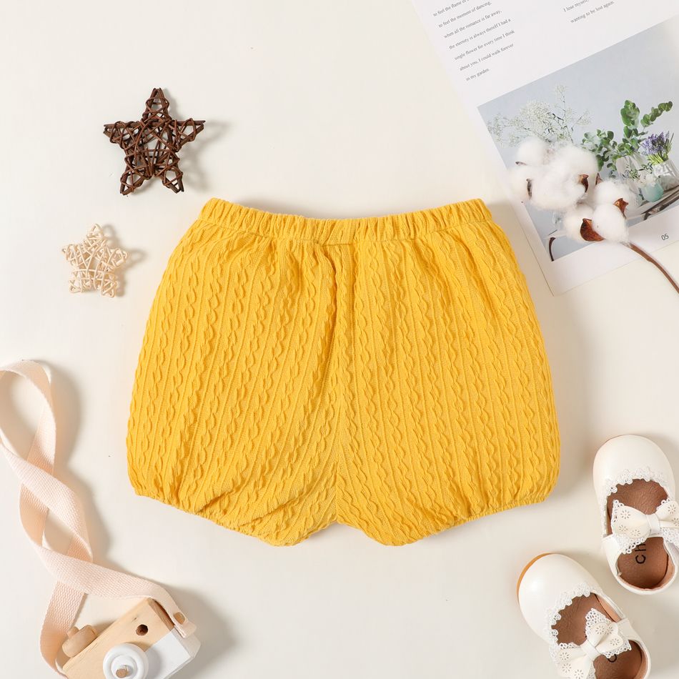 Baby Boy/Girl Solid Cable Knit Elasticized Waist Shorts Ginger-2 big image 3
