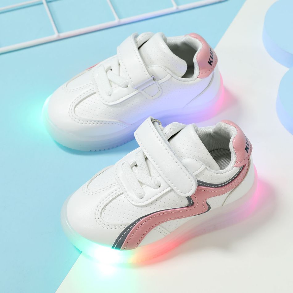 Toddler Colorblock Velcro Strap LED Sneakers Pink big image 3