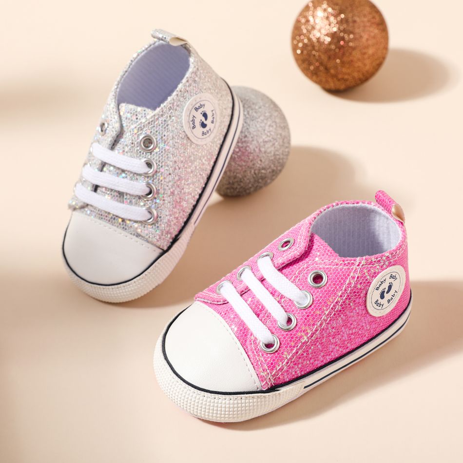 Baby / Toddler Allover Sequin Lace Up Prewalker Shoes Hot Pink big image 2