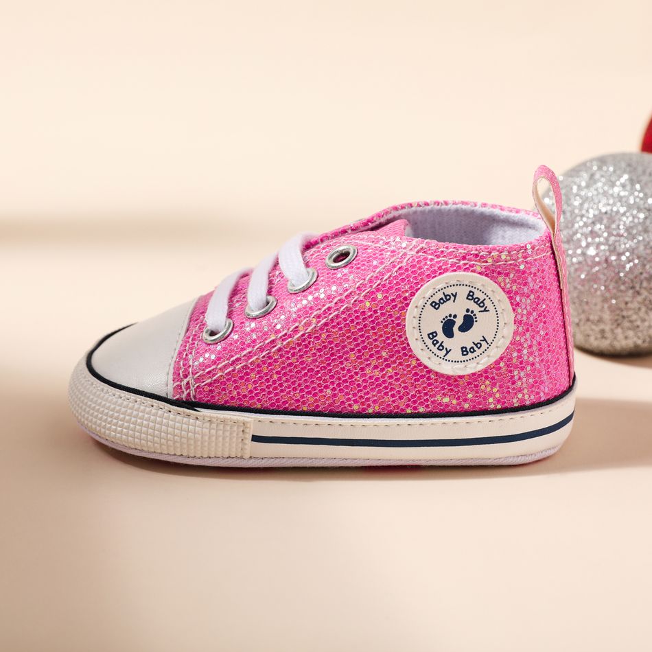 Baby / Toddler Allover Sequin Lace Up Prewalker Shoes Hot Pink big image 3